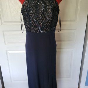 Navy halter gown open back size 3/4